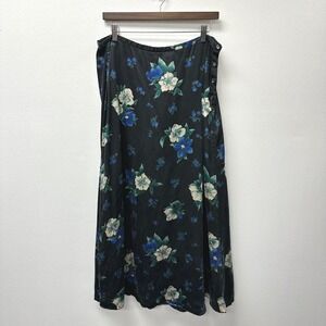 Vintage Limited Silk Black Floral Midi Skirt Size 14